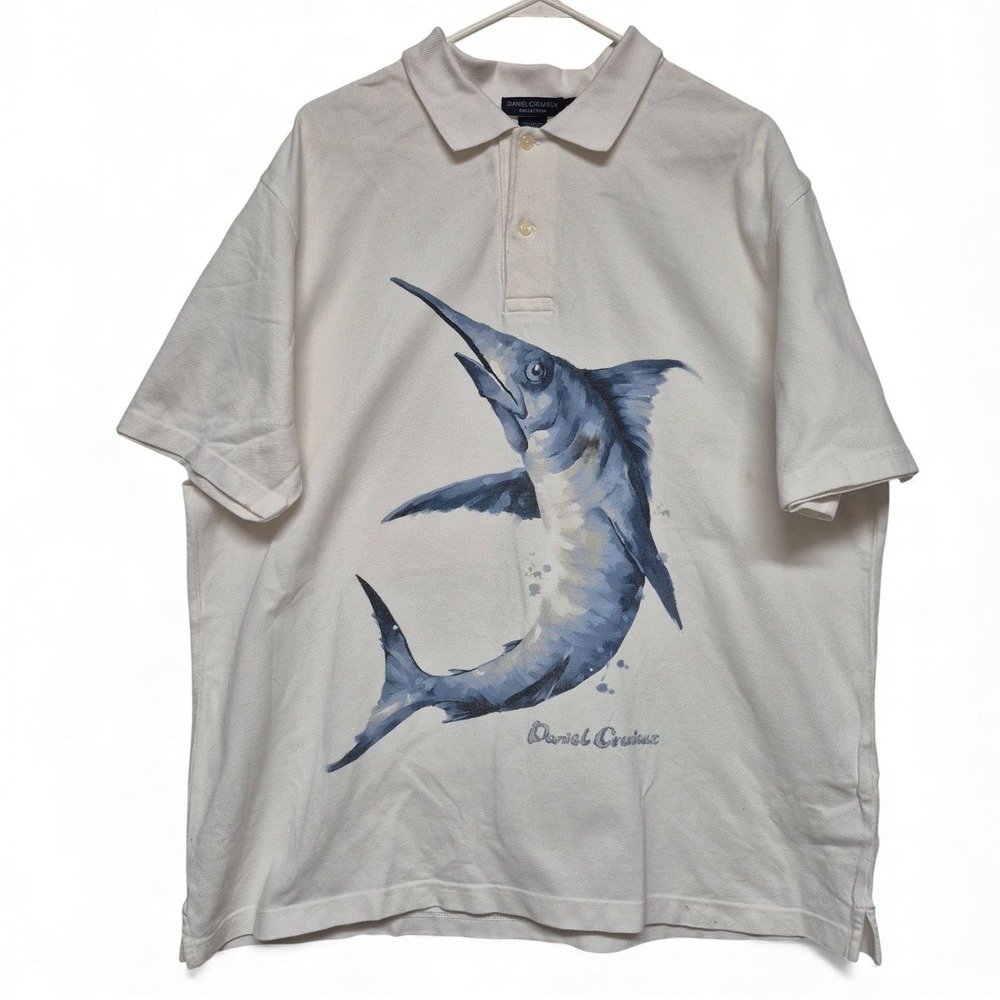 Vintage Daniel Cremieux Polo Mens XL White‎ Marlin Fish Cotton Shirt